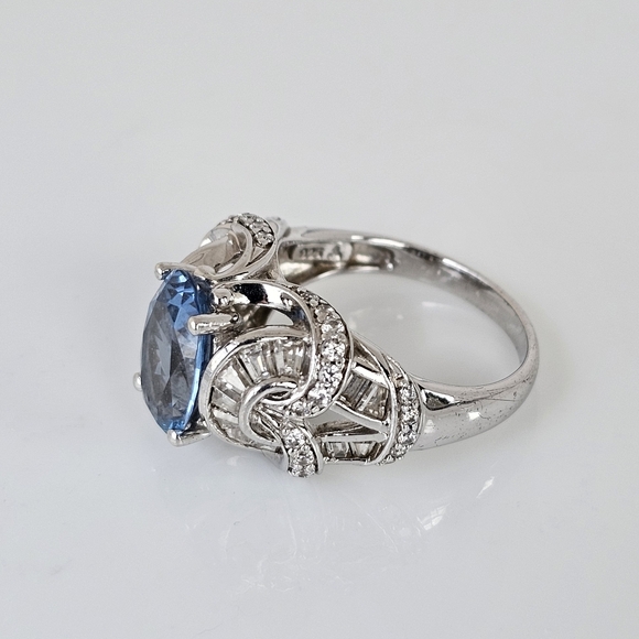 Victoria Wieck London Blue Topaz & Diamond Simulant Sterling Silver Ring Sz 8 - Picture 2 of 11